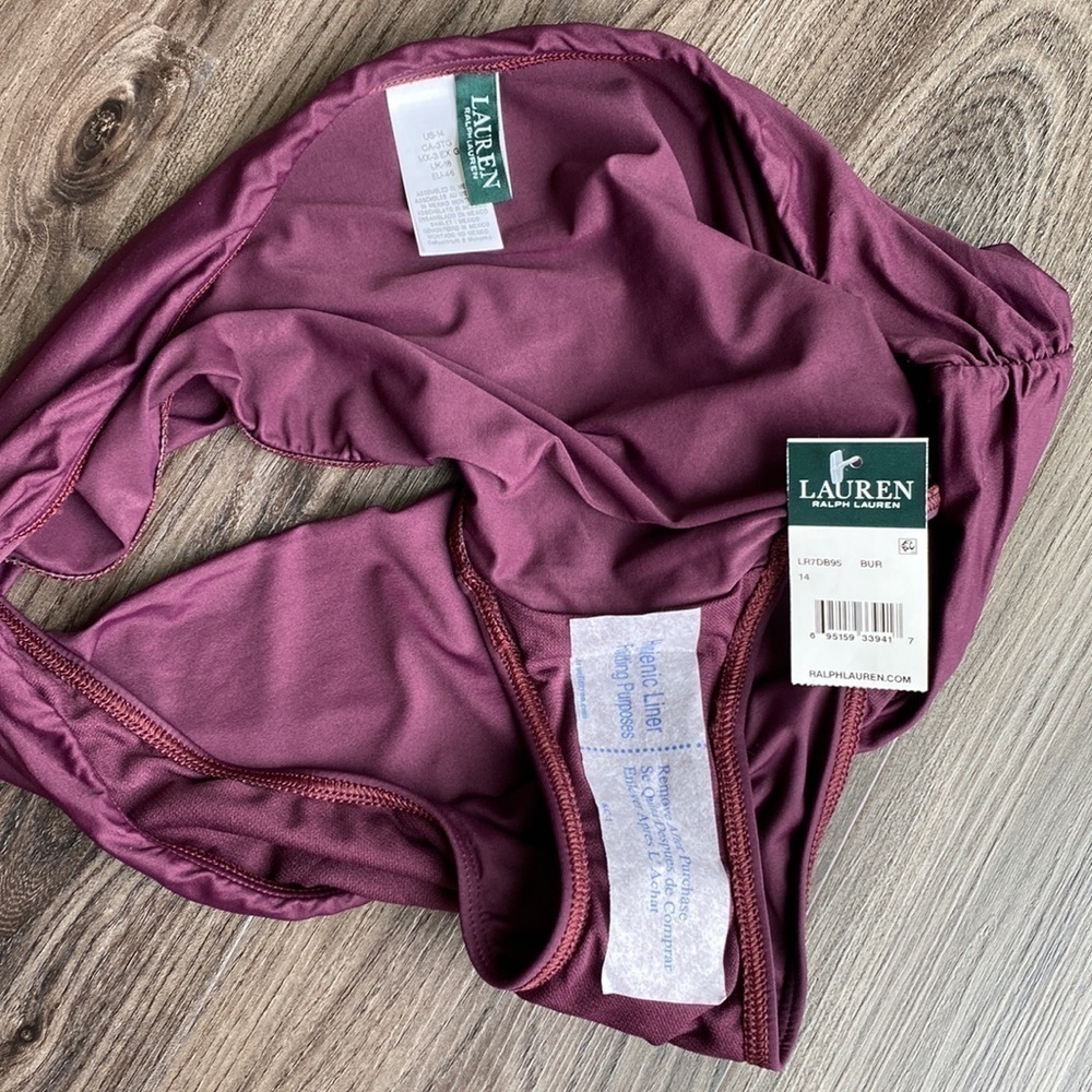 Ralph Lauren Beach Club Wide Band Bikini Bottom 14 Burgundy Womens Swimsuit - Picture 6 of 7
